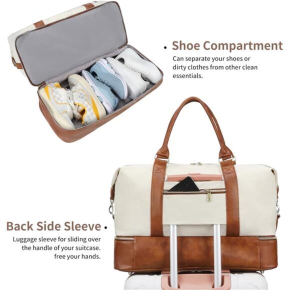 Weekender Bags For Women With Shoe Compartment Large Capacity Travel - Picture 4 of 6